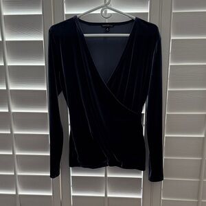 J Crew Velvet Stretch Wrap-Front Long Sleeve Top - Blue